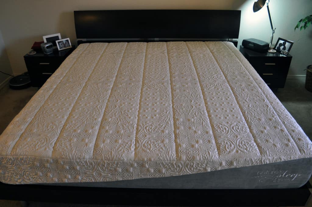 Wide shot of my Emerald Gel memory foam mattress on our King sized platform bed