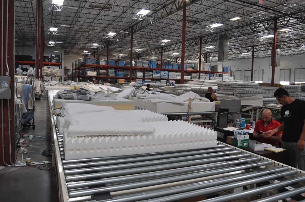 mattress foam pieces travel down the line