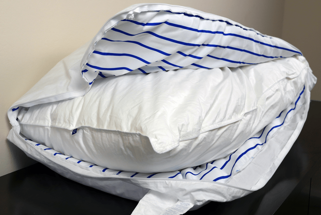 Casper pillow layers - outer pillow unzipped to show inner pillow