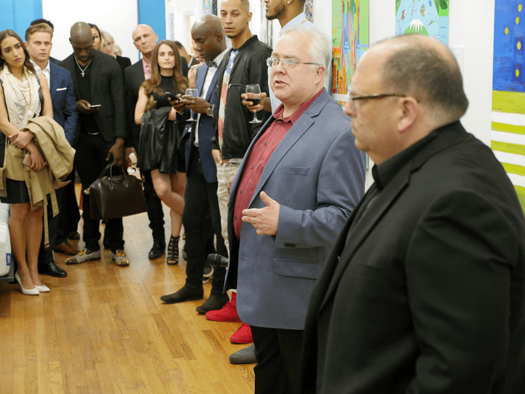 ArtLifting artist, Scott Benner, sharing his story at the grand opening of Leesa's new Dream Gallery