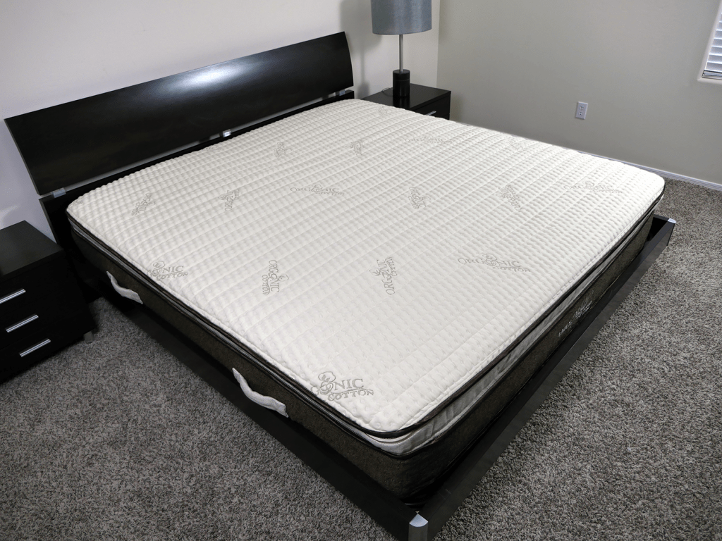 Angled view of the Nest latex hybrid mattress
