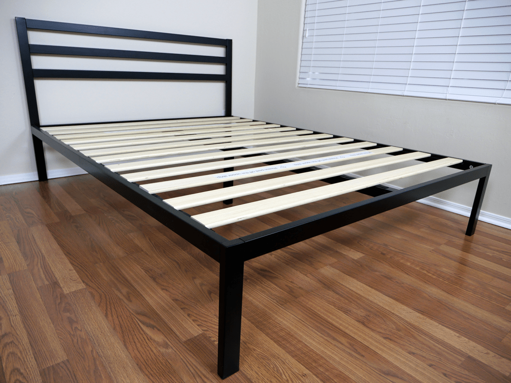 zinus platform bed angled view