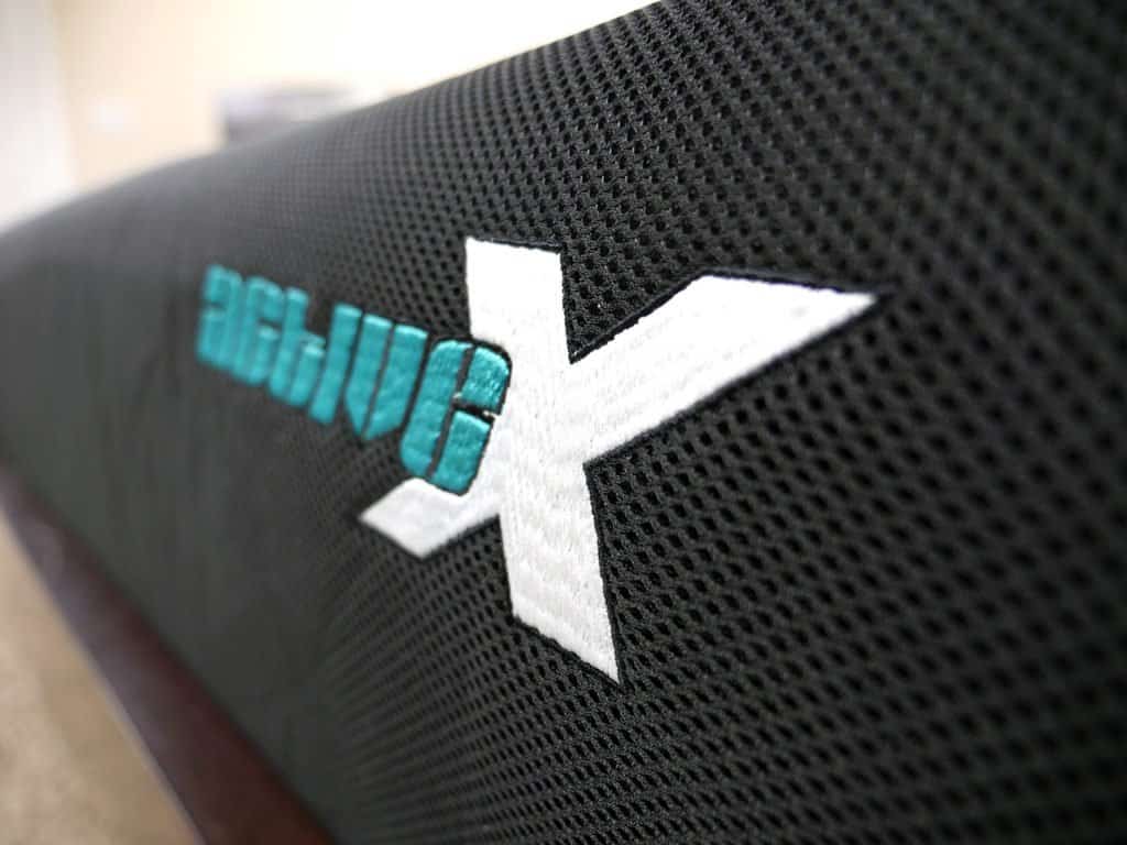 Ultra close up shot of the ActiveX mattress logo