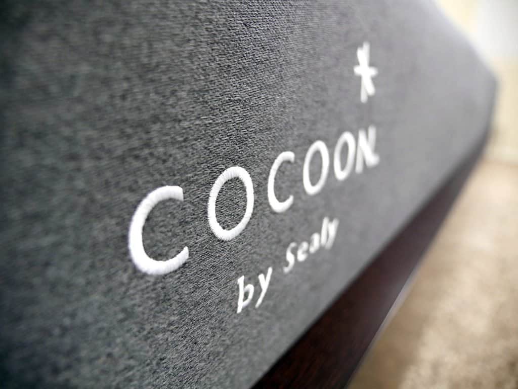 Close up of the Cocoon logo on the foot of the mattress