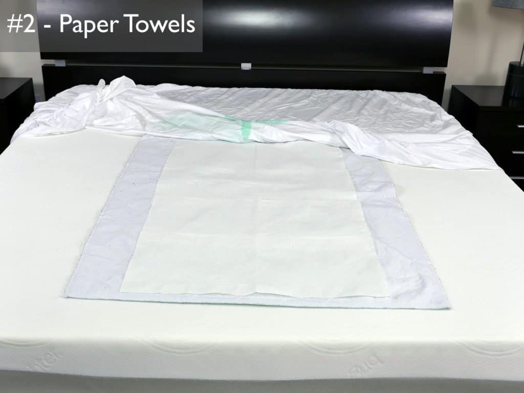 Test #2 - Sleep Tite protector is removed and paper towels are examined for any liquid penetration