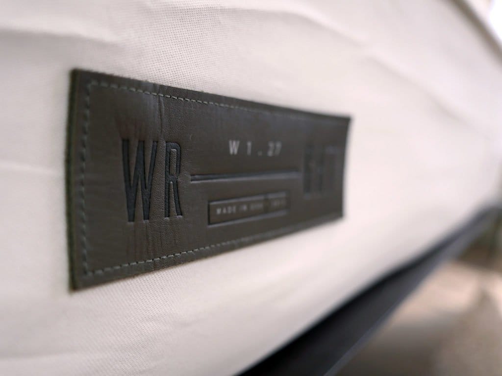 Ultra close up shot of the Wright mattress logo