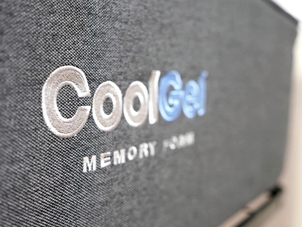 Ultra close up shot of the Cool Gel mattress logo