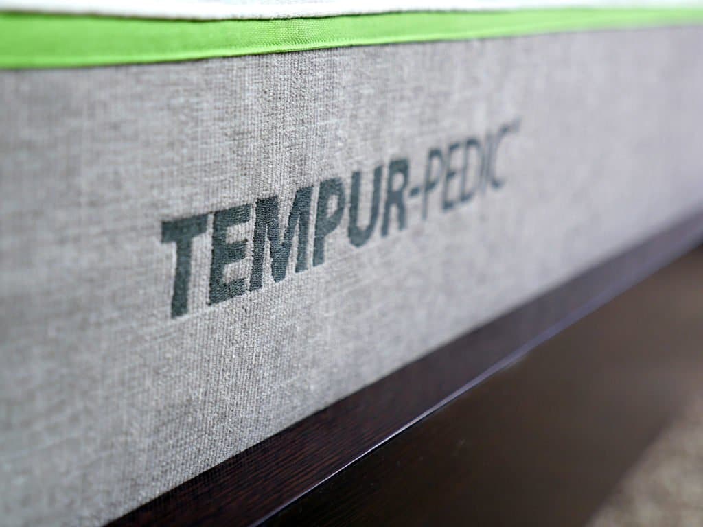 Ultra close up shot of the Tempurpedic logo