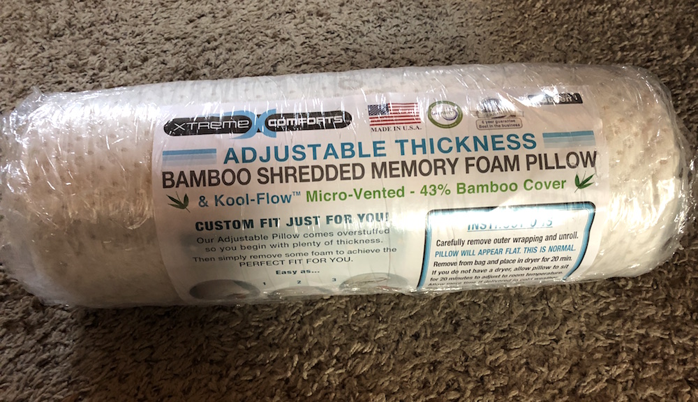 Xtreme Comforts Bamboo Shredded Memory Foam Pillow Standard Size Made in  USA NEW