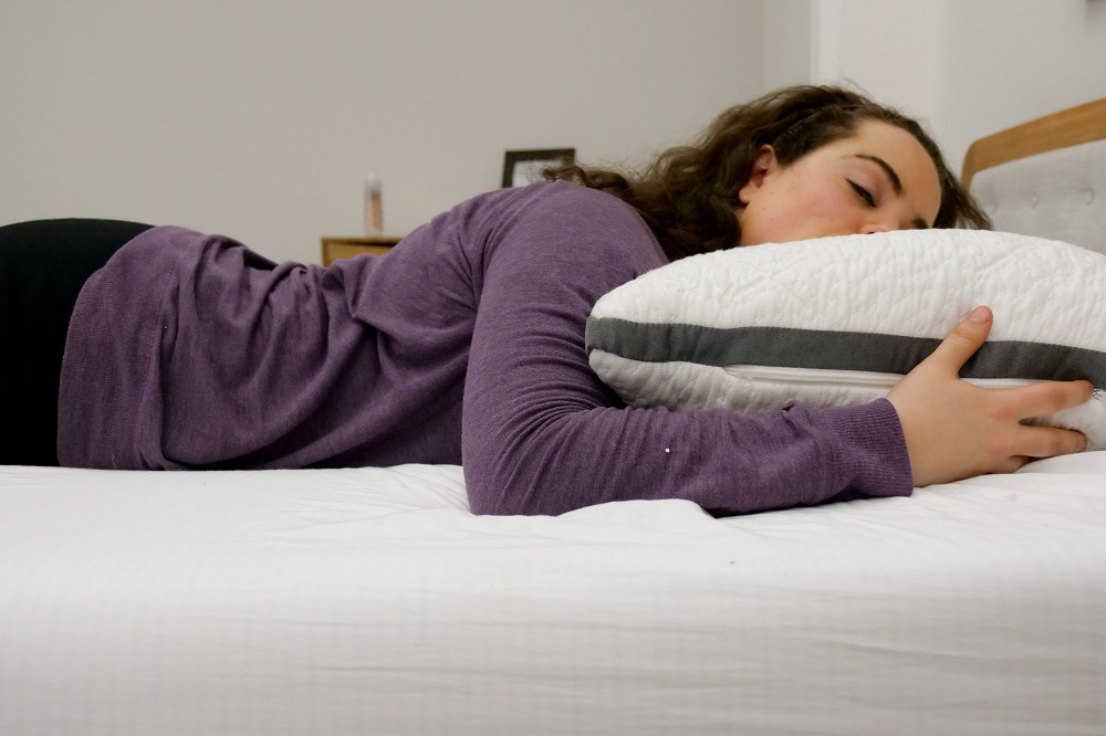 Stomach sleeping on the Easy Breather Side Sleeper pillow 
