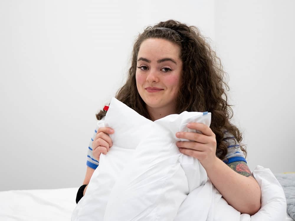 Holding the Sleepgram pillow filling