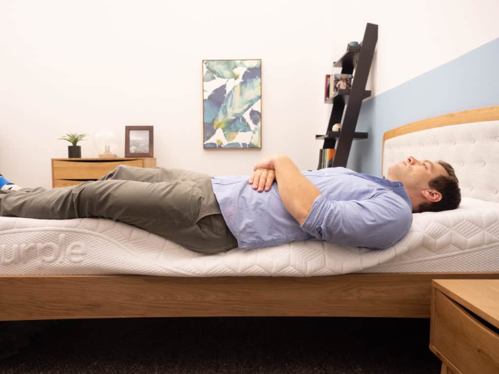 Laying on back on Purple mattress