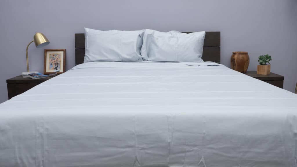 Saatva Lofton sheets on bed