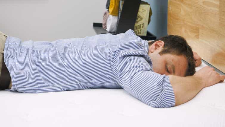 Stomach laying on the Brooklyn Bedding mattress