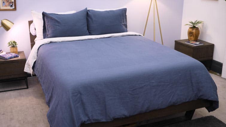 Stonewashed Linen Fitted Bed Sheet | Full | Slate Blue - The Citizenry