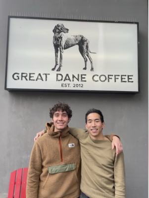 Yuki and Noah in front of Great Dane