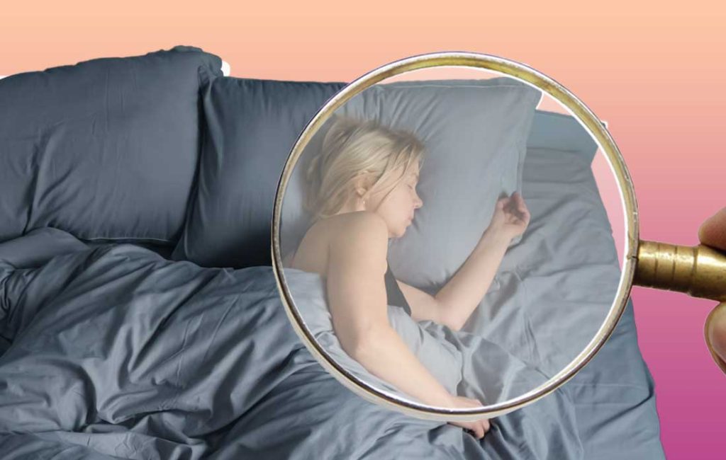 girl sleeping under a magnify glass