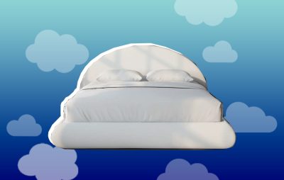 Napping clouds floating on a blue background on 5/8 white single