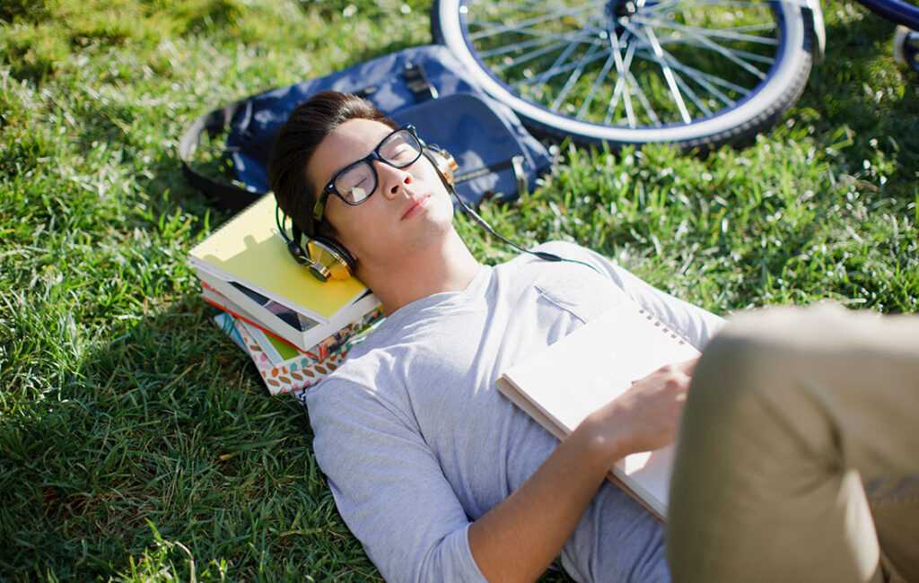 Student napping in the sun