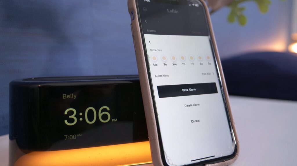 loftie smart alarm clock set alarm