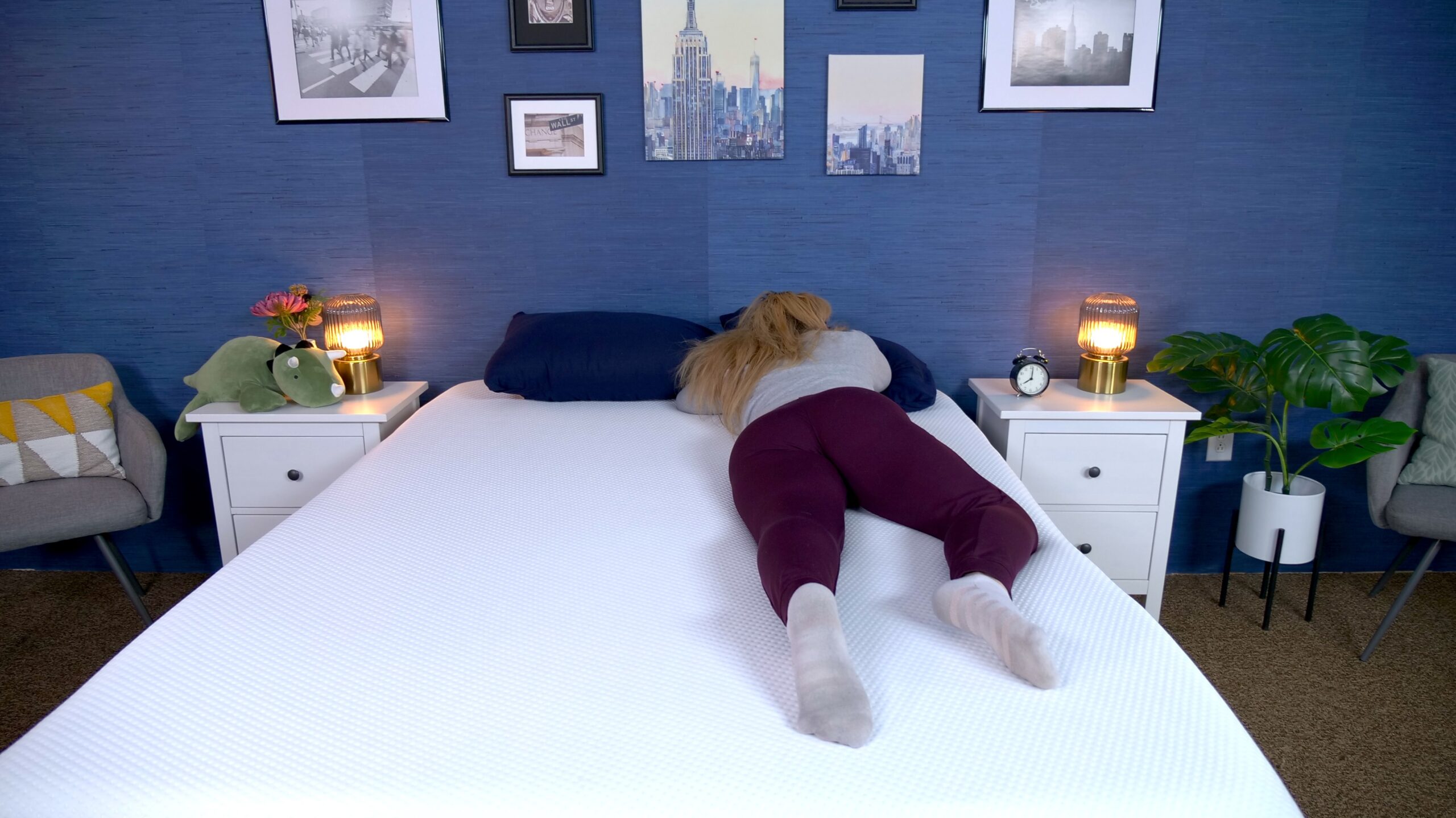 Nichole stomach sleeping on the Emma Hybrid Cooling Elite mattress