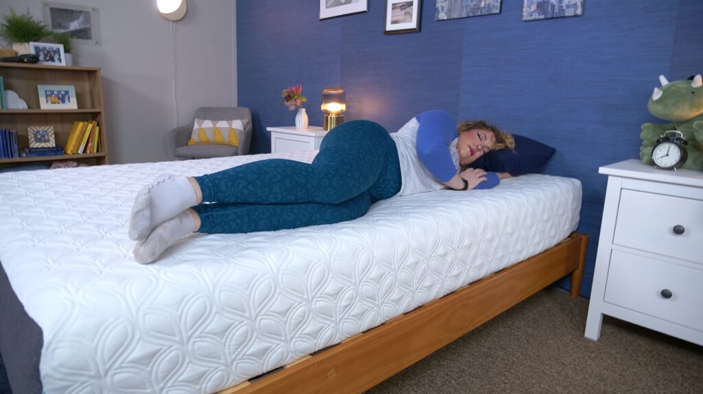 Nichole side sleeping on the Cocoon Chill Mattress Construction