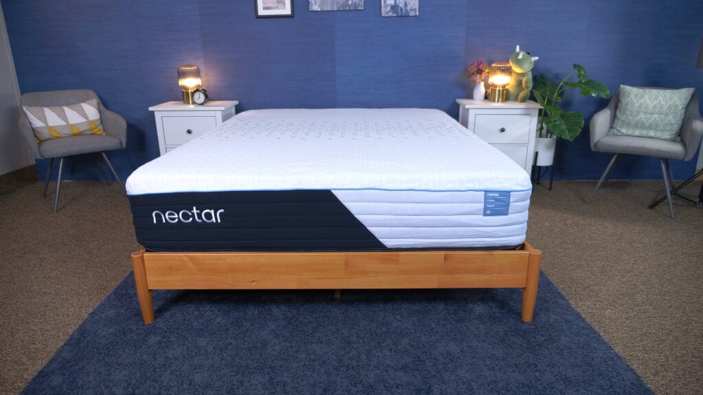 The Nectar Classic Hybrid mattress in the Sleepopolis studio.