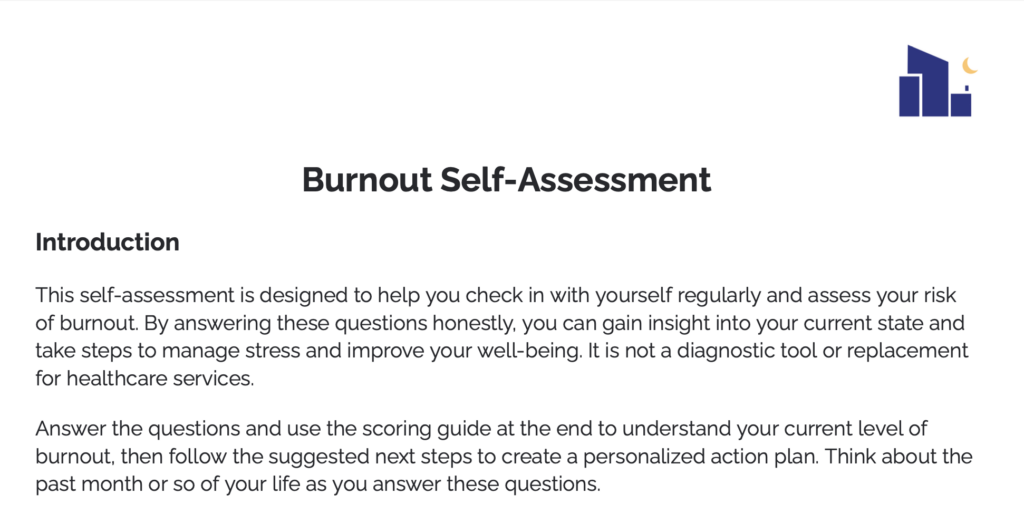 burnout self assessment screenshot 1