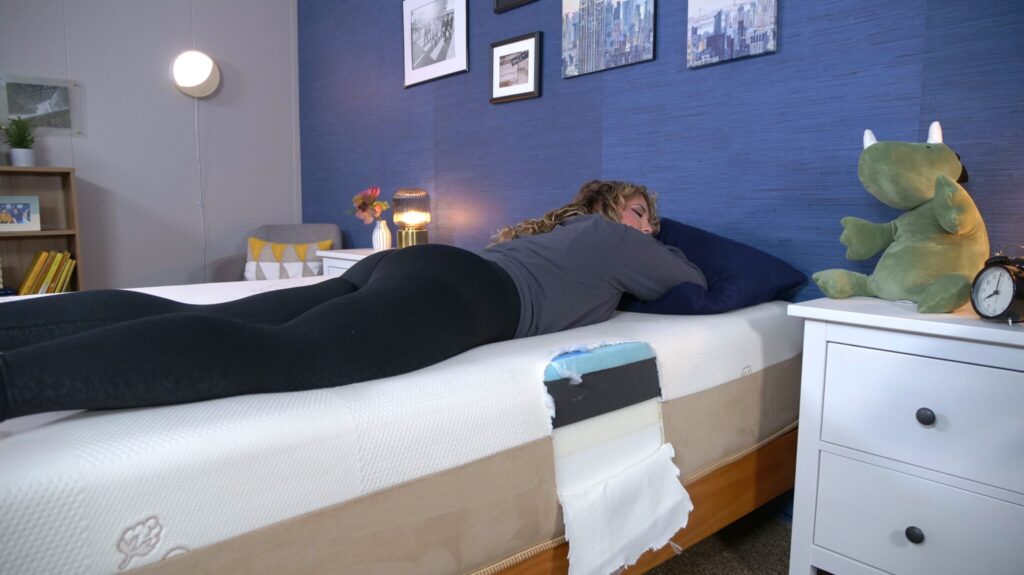 Nichole stomach sleeping on the Saatva Contour5.