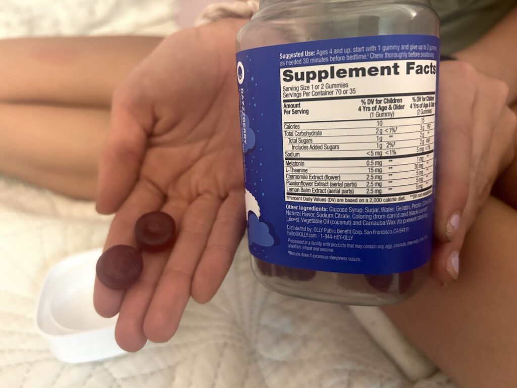 olly kids sleep gummies and label