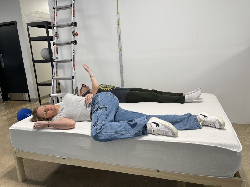 Our testers perform a partner test on the Boring AF Mattress