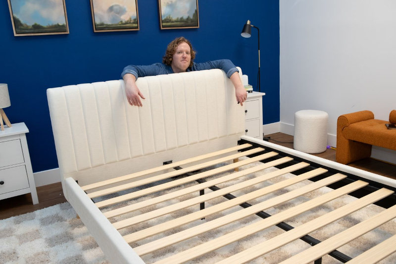 Matt Schickling looks pretty satisfied with the DreamCloud Claremont he just assembled with Kate.